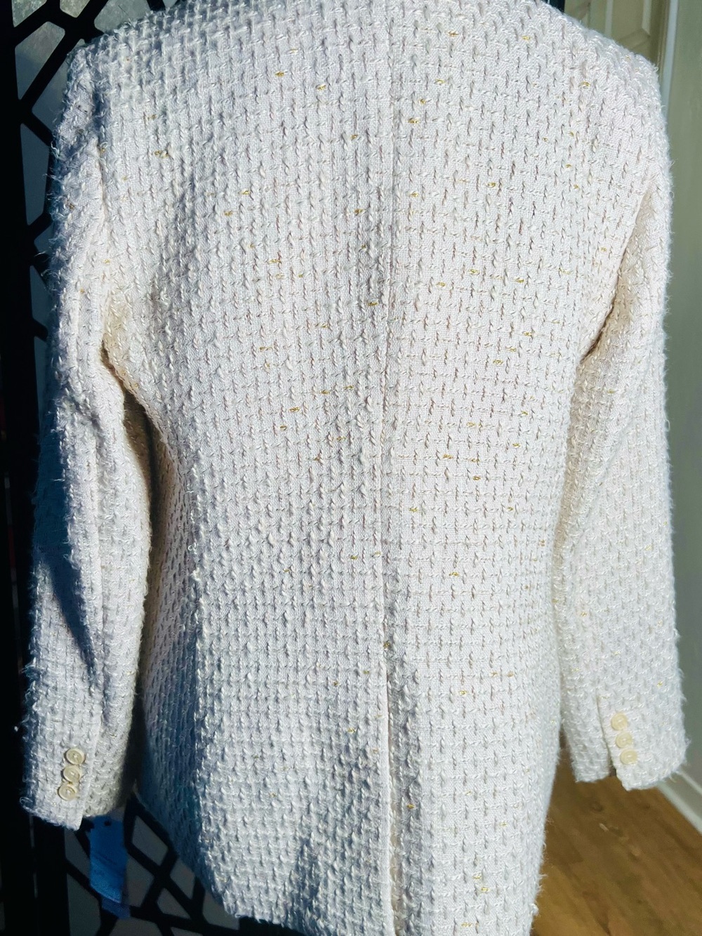 Calvin Klein Cream w/Gold Patch Pocket Tweed Women's Blazer Jacket Size 12P NWT - Picture 8 of 12